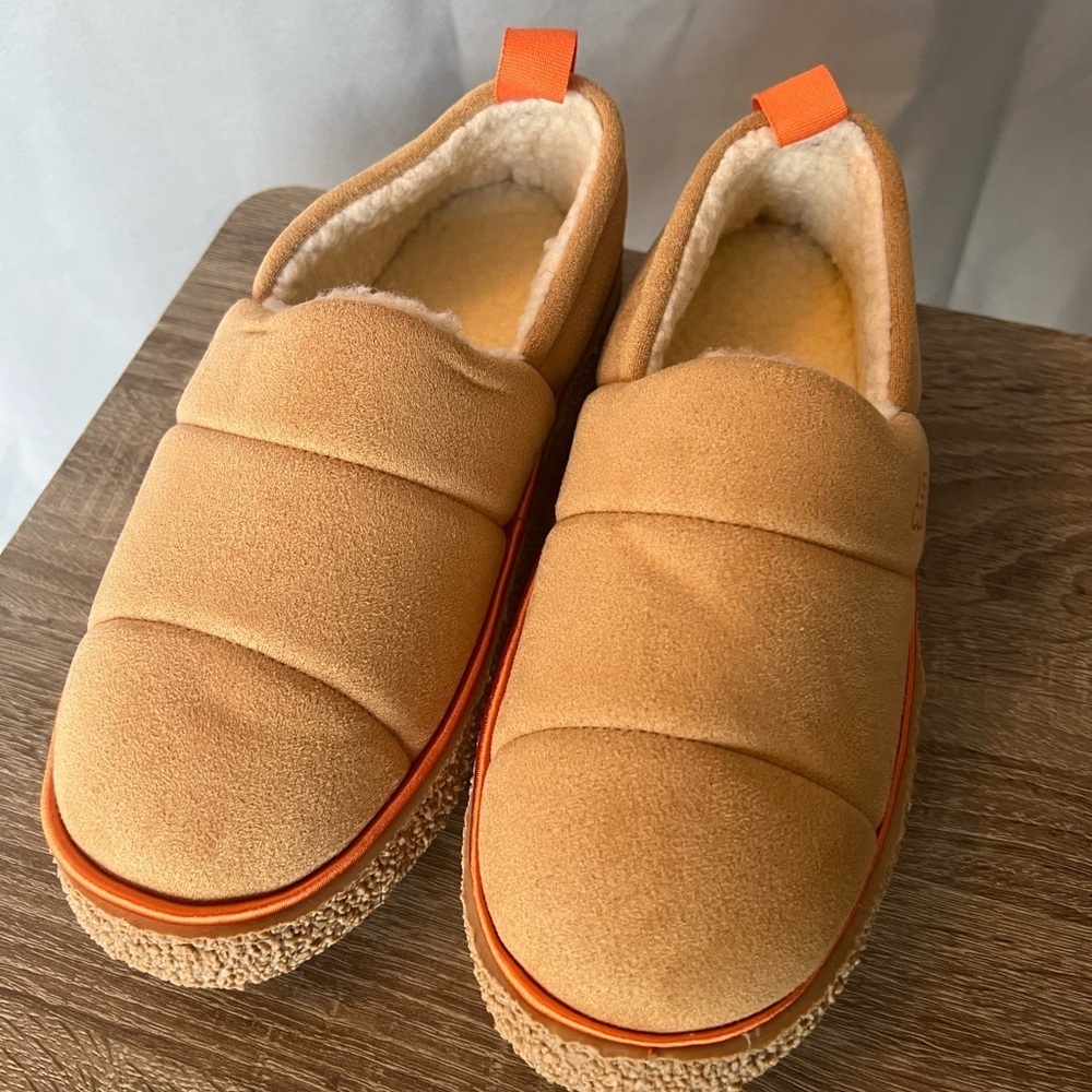 Cozy Tan Slip-On Shoes with Orange Accents